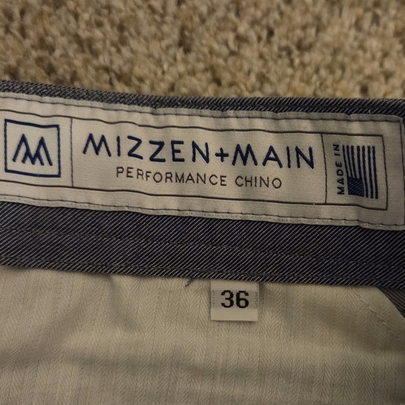 Mizzen + Main Performance Chino Men's Gray Trouser Pants Size 36 Cotton Blend - Picture 3 of 8